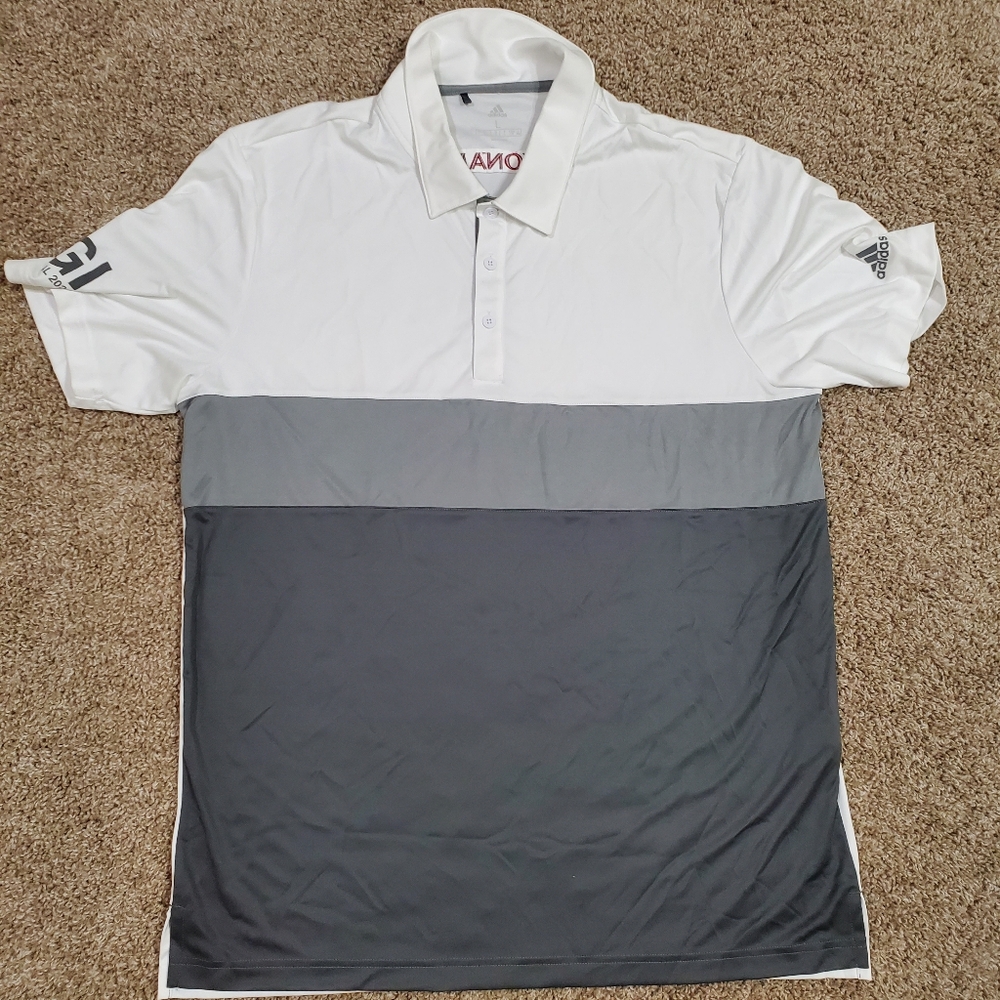 Adidas Grey White KGI 2021 Polo Mens Golf Shirt Size Large   Good pre owned cond